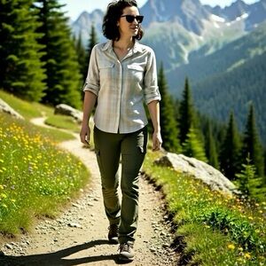 Arc’teryx Shirt Women’s XL‎ Long Sleeve White Gray Green Plaid Button Up Pockets